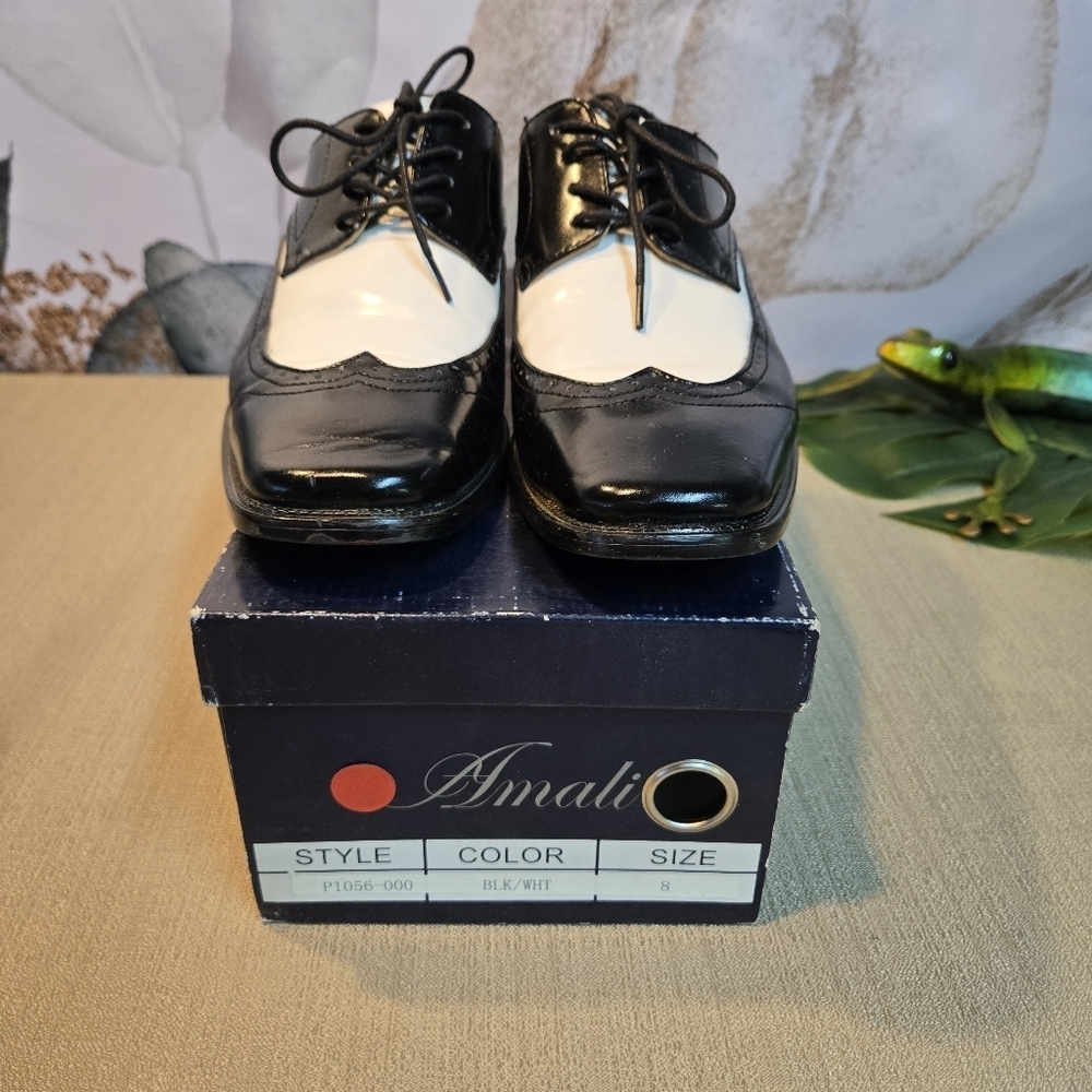 Amali Black White Spectator Shoes Sz 8 Mens Formal Wedding Prom - Picture 2 of 7